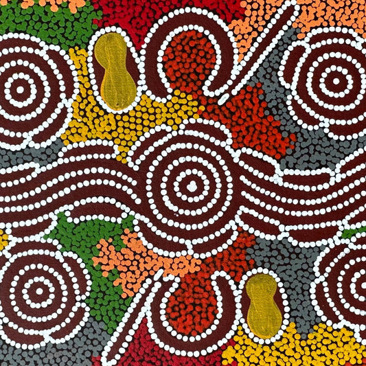 Lynette Granites Nampijinpa + Flying Ants + Yuendumu + Warlpiri + iconography + Symbolism + Dot Painting + Dot Art + Termites + Aboriginal Art + Indigenous Art + Aboriginal Art + Darwin Based Gallery 