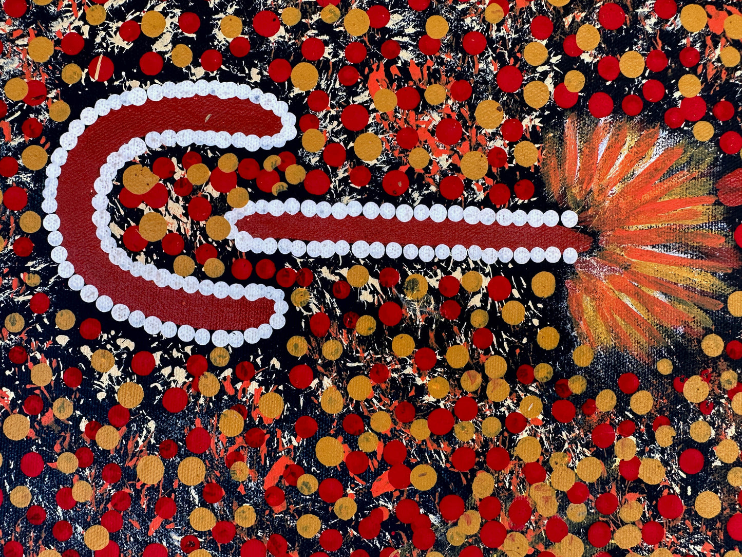 Lynette Granites Nampijinpa + Yuendumu + Northern Territory + Art + Painting + art for sale + painting for sale + indigenous art + Aboriginal art + Australian art + dot art work + dot painting + traditional art + iconography + symbolism + ochre colours + darwin based gallery + Family business + art gallery + art work