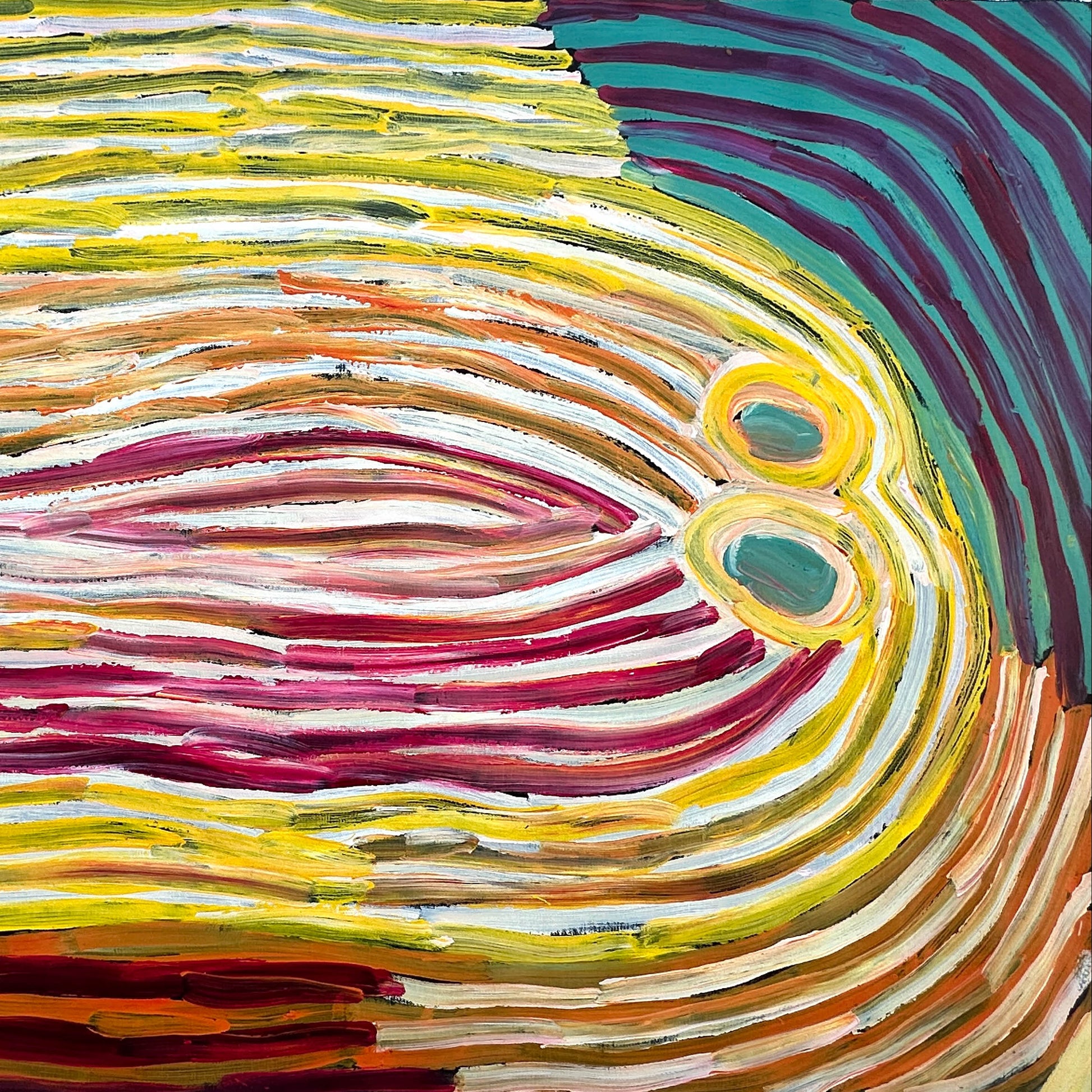 Makinti Napanangka, Western Desert, Pintupi, Indigenous art, Aboriginal art, Australian Art, Indigenous art for sale, art collector, dreaming, famous artist, art décor, interior décor, interior design, painting for sale, Darwin gallery, art gallery, altyerre aboriginal art, order or Australia, western desert art
