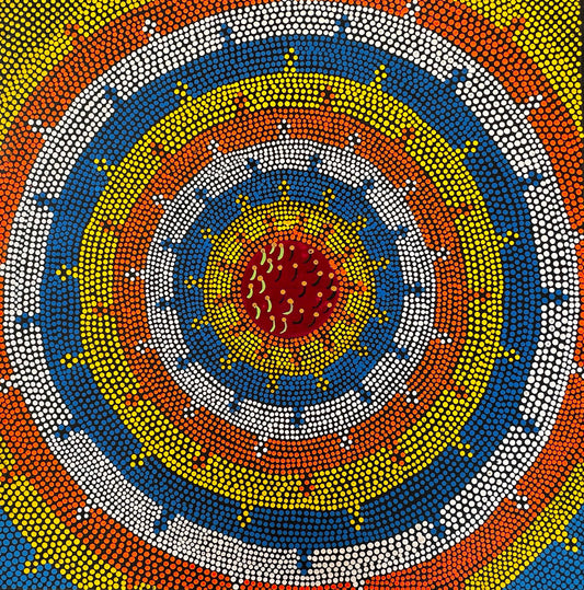 Mary Ross Nabarula Damper Seed Dreaming Willowra Alice Springs Aboriginal Art Indigenous Art Australian Art Dot Art Painting Bright Colours Dotwork