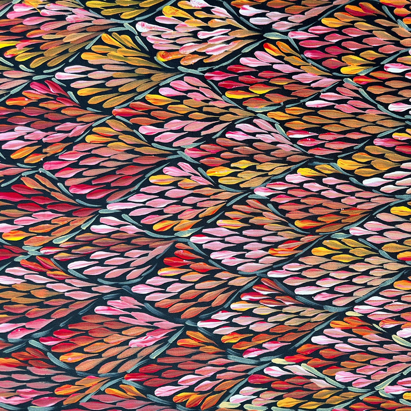 Margaret Turner Petyarre, Aboriginal art, Indigenous Art, Australian Art, Lake Nash, Northern Territory, Aboriginal Artist, art, art for sale , painting for sale, bush medicine, Darwin gallery, Altyerre Aboriginal Art, Original Art, Direct from the artist, ethical art, family business, interior decor, art gallery, wall art, bush medicine leaves, art décor, interior designer, beautiful art, colourful art, Interior design, Amatyerre, Outback Australia, Art collector, Office art, office artwork, Interior decor