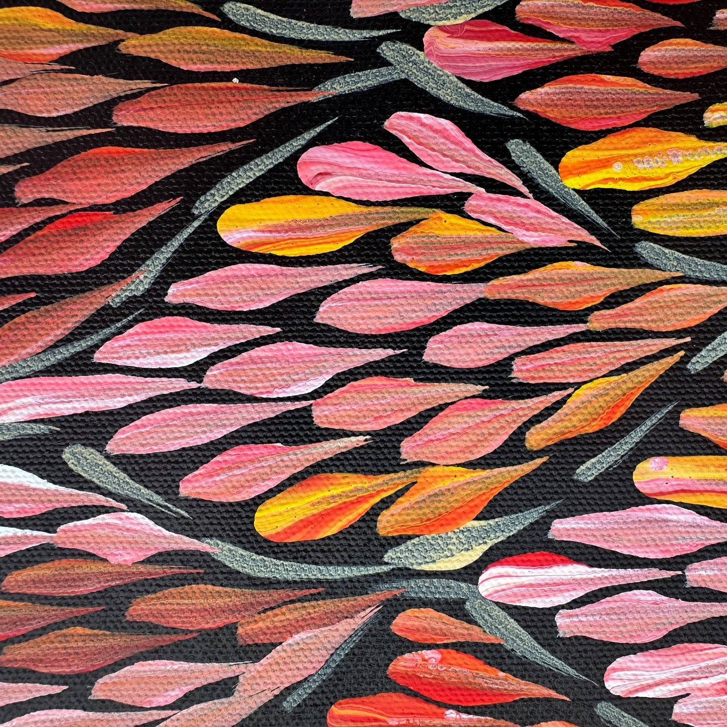 Margaret Turner Petyarre, Aboriginal art, Indigenous Art, Australian Art, Lake Nash, Northern Territory, Aboriginal Artist, art, art for sale , painting for sale, bush medicine, Darwin gallery, Altyerre Aboriginal Art, Original Art, Direct from the artist, ethical art, family business, interior decor, art gallery, wall art, bush medicine leaves, art décor, interior designer, beautiful art, colourful art, Interior design, Amatyerre, Outback Australia, Art collector, Office art, office artwork, Interior decor