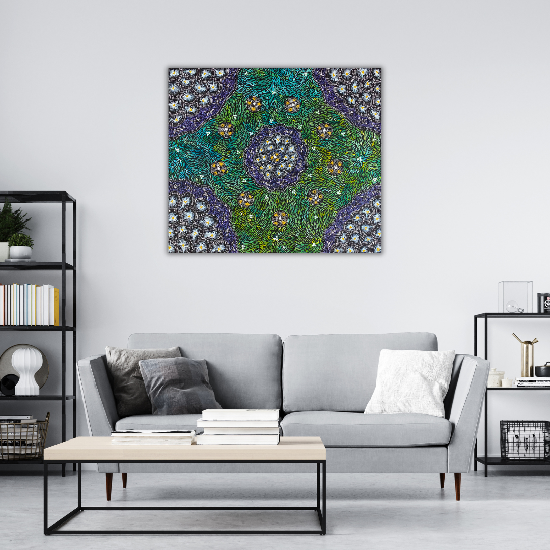 Teresa Pula Price + Terresa Pula Price + Altyerre + altyerre aboriginal art + art gallery + Darwin gallery + indigenous art + aboriginal art + Australian art + utopia art + interior design + wall art + painting for sale + art for sale + colourful  + art story + bush seeds + bush medicine + bush tucker + female artist + TP168 + décor + art collection + utopian art + utopia 