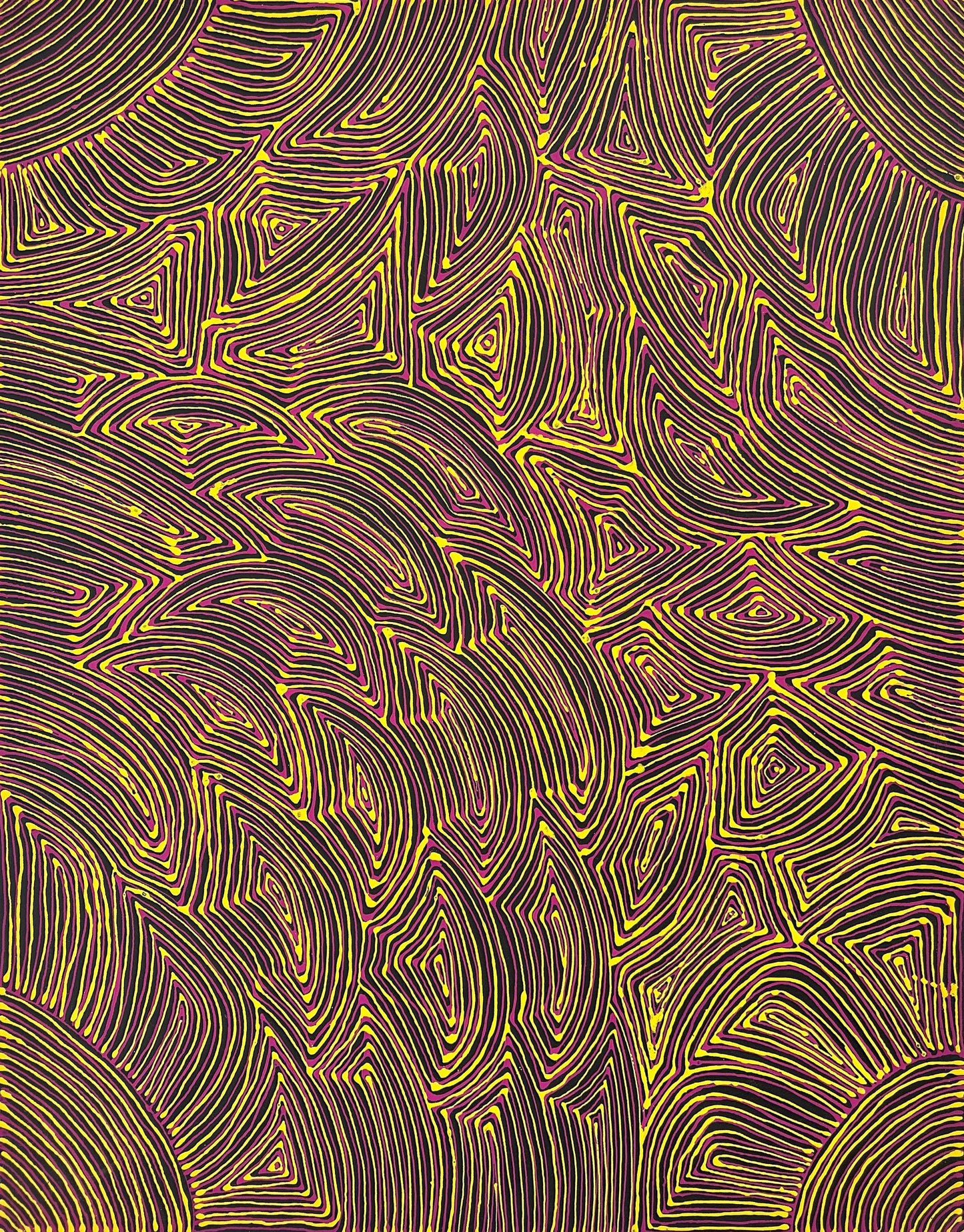 Marcie Turner Petyarre, Marcia Turner Pula, Utopia, Awelye, Body Paint, Women’s dreaming, indigenous art, aboriginal art, Australian art, art, art for sale, art gallery, painting, painting for sale, Darwin gallery, wall art, art décor, interior decorator, interior décor, altyerre aboriginal art, family business, ethical art, original art, direct from the artist, petyarre, linear, mesmerising painting, optical illusion