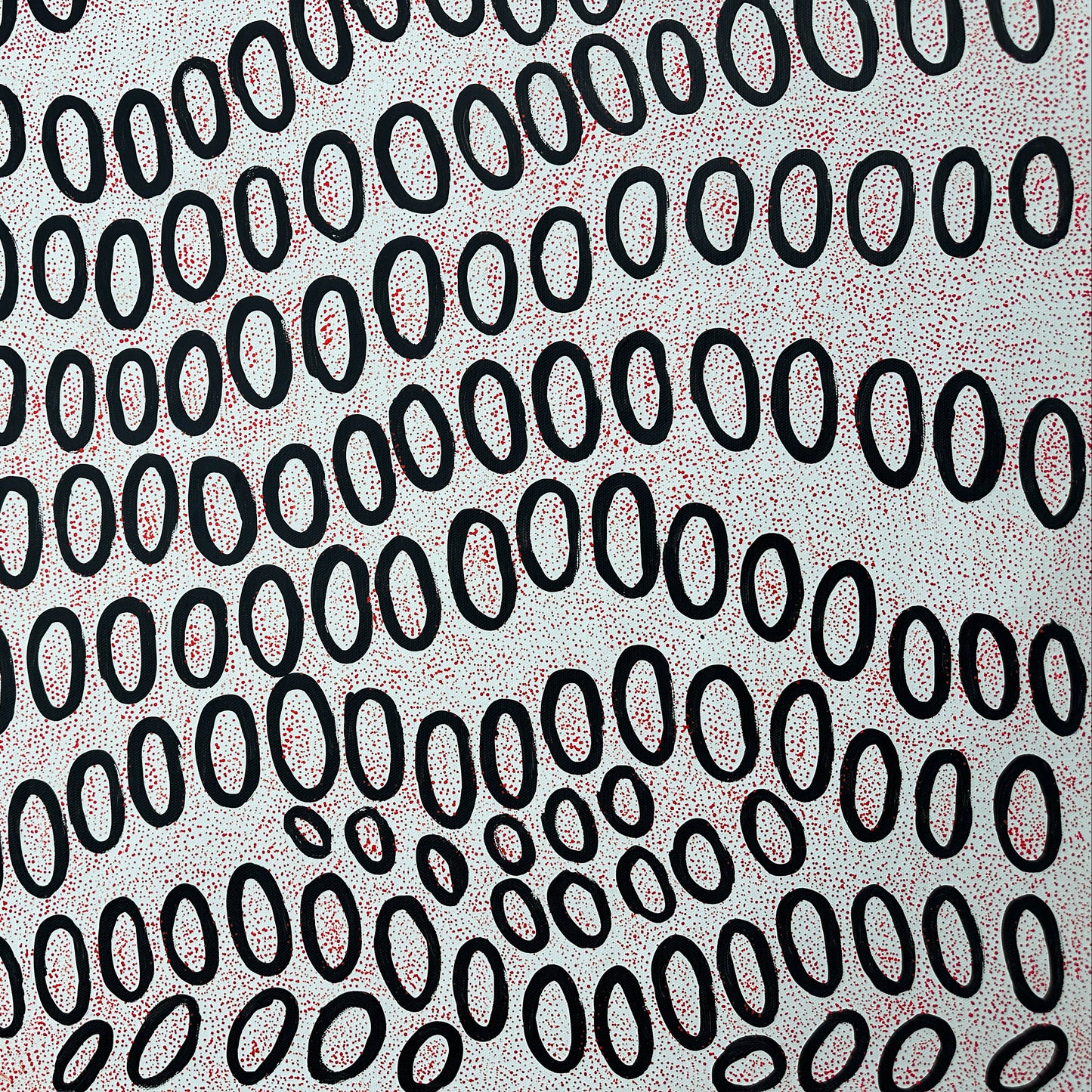 Ngoia pollard napaltjarri, indigenous art, aboriginal art, Australian art, altyerre aboriginal art, art for sale, painting, painting for sale, swamps, swamps at nyrripi, haasts bluff, Walpiri, art gallery, contemporary art, Darwin gallery, family owned business, aboriginal culture, native Australian, artist, white, black, red, dot painting, dot art, art collector, original art, ethical art, direct from the artis, dreaming, dreamtime, story telling, indigenous culture, indigenous australia, first nations  