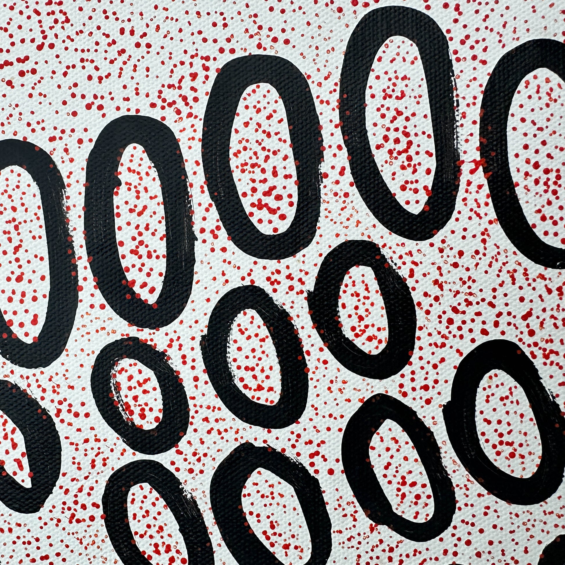 Ngoia pollard napaltjarri, indigenous art, aboriginal art, Australian art, altyerre aboriginal art, art for sale, painting, painting for sale, swamps, swamps at nyrripi, haasts bluff, Walpiri, art gallery, contemporary art, Darwin gallery, family owned business, aboriginal culture, native Australian, artist, white, black, red, dot painting, dot art, art collector, original art, ethical art, direct from the artis, dreaming, dreamtime, story telling, indigenous culture, indigenous australia, first nations  