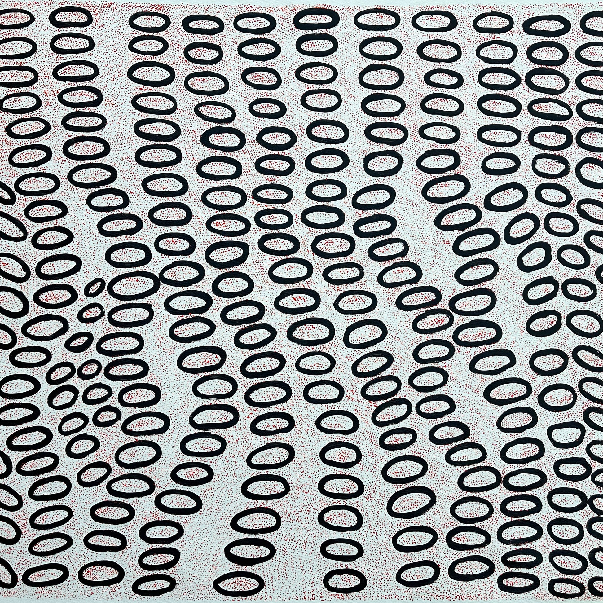 Ngoia pollard napaltjarri, indigenous art, aboriginal art, Australian art, altyerre aboriginal art, art for sale, painting, painting for sale, swamps, swamps at nyrripi, haasts bluff, Walpiri, art gallery, contemporary art, Darwin gallery, family owned business, aboriginal culture, native Australian, artist, white, black, red, dot painting, dot art, art collector, original art, ethical art, direct from the artis, dreaming, dreamtime, story telling, indigenous culture, indigenous australia, first nations  