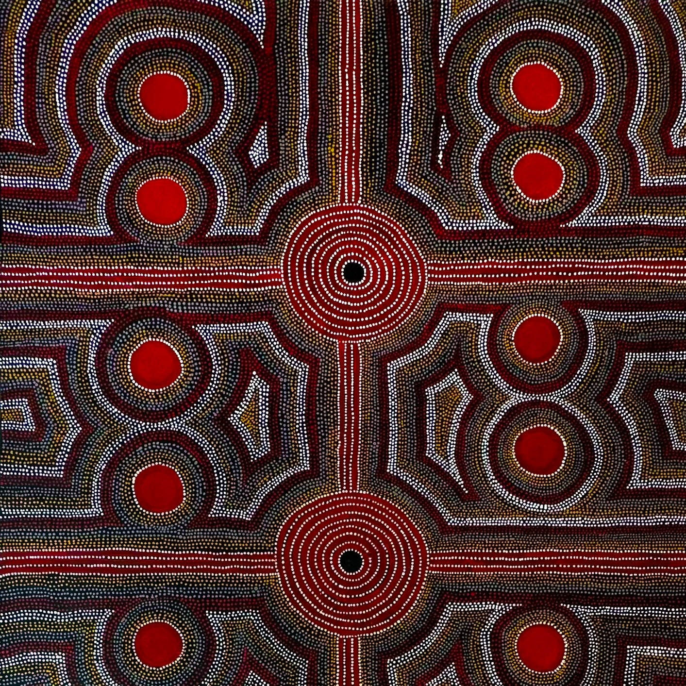 Paddy Bird Jungala Ngale Ngal ++ Utopia + Traditional Art + Aboriginal Art + Indigenous Art + Australian Art + Iconography art + Symbolism Art + Dot Artwork + Dot Painting + dot art + Large Art work + Art Collector + Utopia + Male Artist + Darwin Based Gallery + Art for Sale + Painting for sale + Collectors art