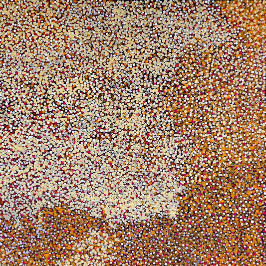 Polly Nelson Nangla, Polly Ngale, Polly Ngal, Utopia artist, Indigenous art, Aboriginal Art, Australian Art, Bush Plum dreaming, dot painting, dot art, art for sale, painting for sale, indigenous art for sale, aboriginal art for sale, altyerre aboriginal art, art décor, interior décor, interior design, colourful, home décor, office décor, art collector, Darwin gallery, art gallery, northern territory, family business, bush tucker, bush food, interior designer, wall art, bush plum dreaming