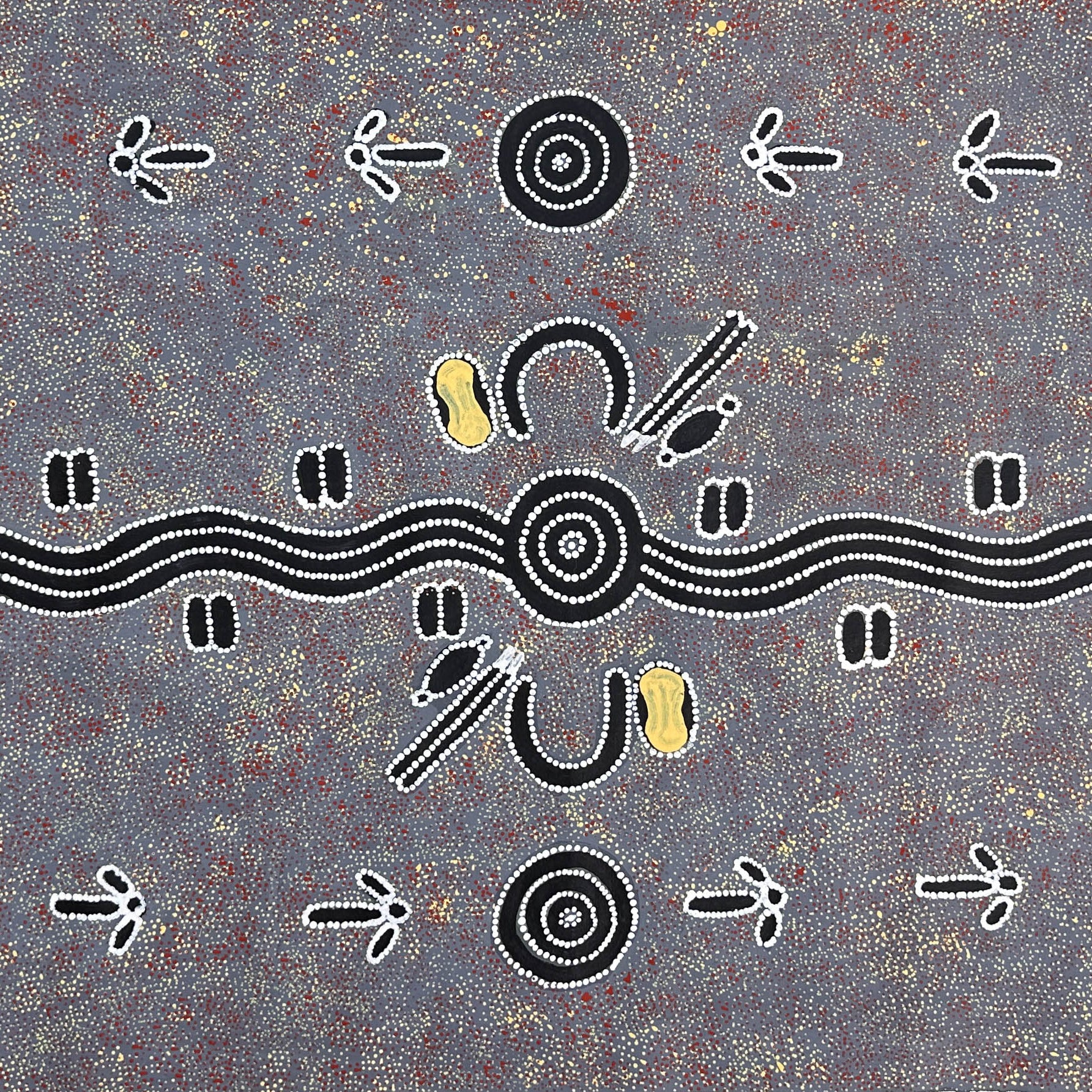 Rex Daniel Granites Japanangka, Yuendumu, Northern Territory, Warlpiri, Bush Tucker, Honey Ant, My Country, Central Desert, Aboriginal Art, Indigenous Art, Australian Art, Indigenous art for sale, Aboriginal art for sale, Bush Tucker, My Country, Centenary Medal, interior design, wall art, altyerre aboriginal art, Darwin art gallery, family business, ethical art, authentic art, outback Australia, décor,
