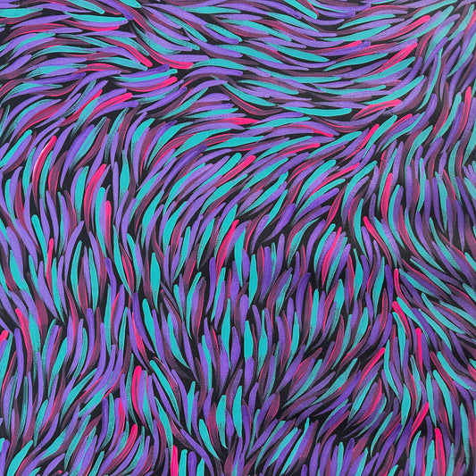 Rosemary Pitjara Petyarre, Utopia, Northern Territory, Outback, Indigenous Art, Aboriginal Art, Australian Art, Bush Yam Leaves, Bush Medicine Leaves, Art, Art Gallery, Art for Sale, Painting, Painting for sale, Altyerre Aboriginal Art, Darwin Gallery, Art Décor, Interior Décor, Wall Art, Interior Decorator, Ethical Art, Original Art, Direct From the Artist, Family Business, Anmatyerre, Movement, Colourful, Beautiful Art, Utopia, Utopian Artist, 