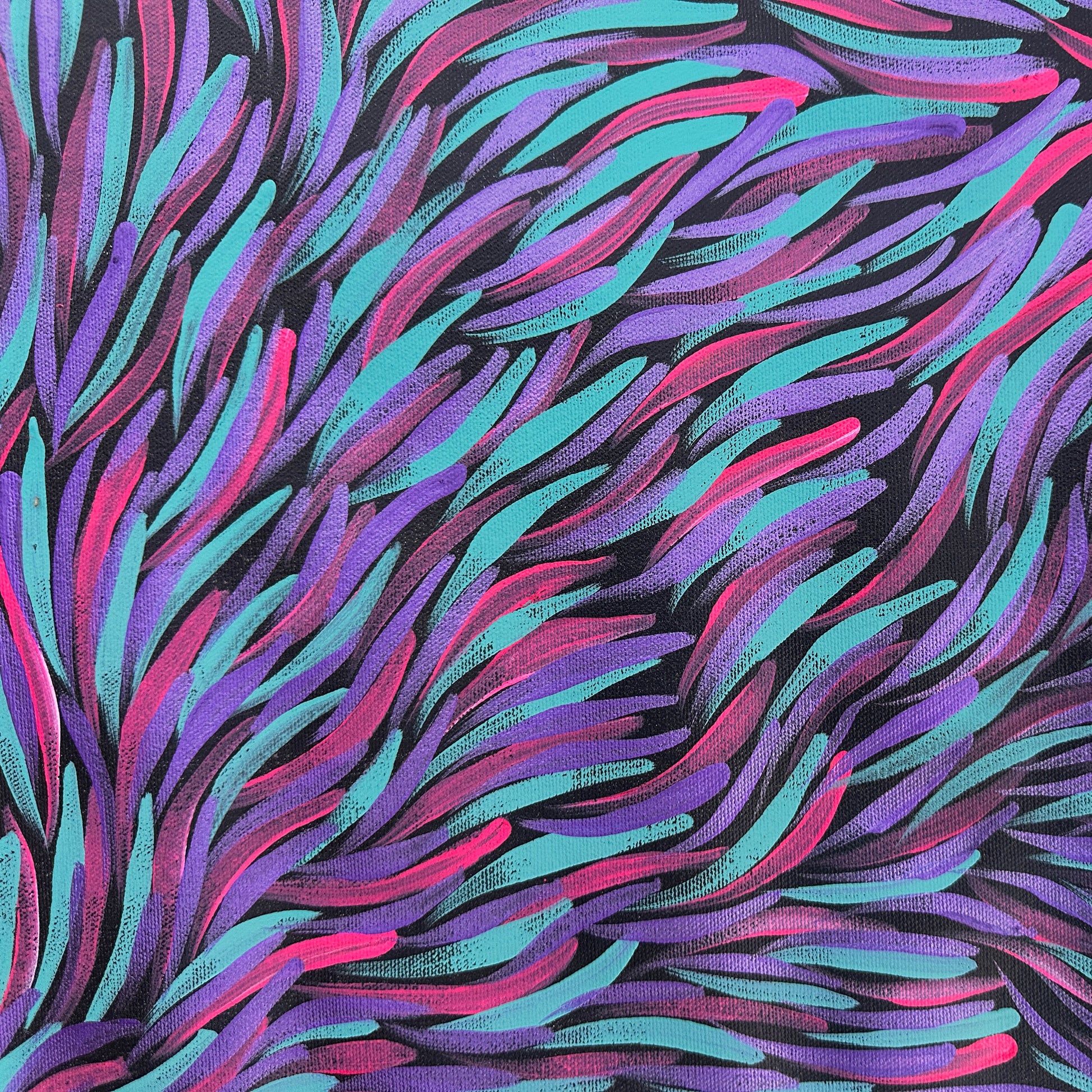 Rosemary Pitjara Petyarre, Utopia, Northern Territory, Outback, Indigenous Art, Aboriginal Art, Australian Art, Bush Yam Leaves, Bush Medicine Leaves, Art, Art Gallery, Art for Sale, Painting, Painting for sale, Altyerre Aboriginal Art, Darwin Gallery, Art Décor, Interior Décor, Wall Art, Interior Decorator, Ethical Art, Original Art, Direct From the Artist, Family Business, Anmatyerre, Movement, Colourful, Beautiful Art, Utopia, Utopian Artist, 
