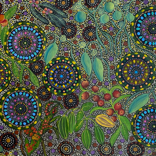 Silvia Heffernan Bush Tucker Santa Teresa  Ltyentye Apurte Bush Banana Bush Tomato Dot Painting Contemporary Art Traditional Art Aboriginal Art Indigenous Art Australian Ar