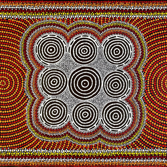 Theresa Nurpurrurla Ross Flying Ants Termites Pamapardu Yuendumu Ingigenous Art Aboriginal Art Australian Art Painting Dot paining Dot art iconography symbolism traditional art red orange Warlpiri Beautiful Art