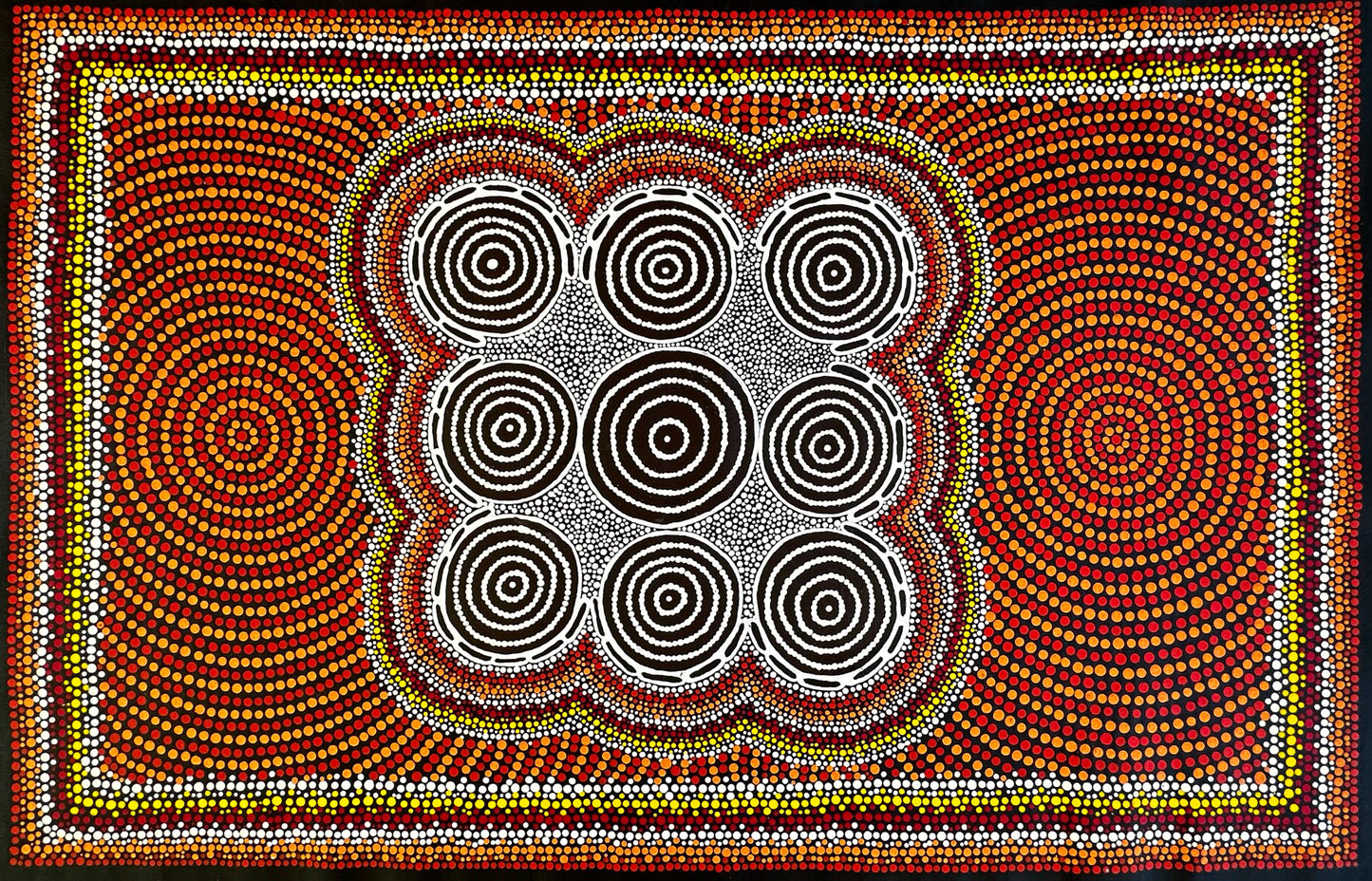 Theresa Nurpurrurla Ross Flying Ants Termites Pamapardu Yuendumu Ingigenous Art Aboriginal Art Australian Art Painting Dot paining Dot art iconography symbolism traditional art red orange Warlpiri Beautiful Art