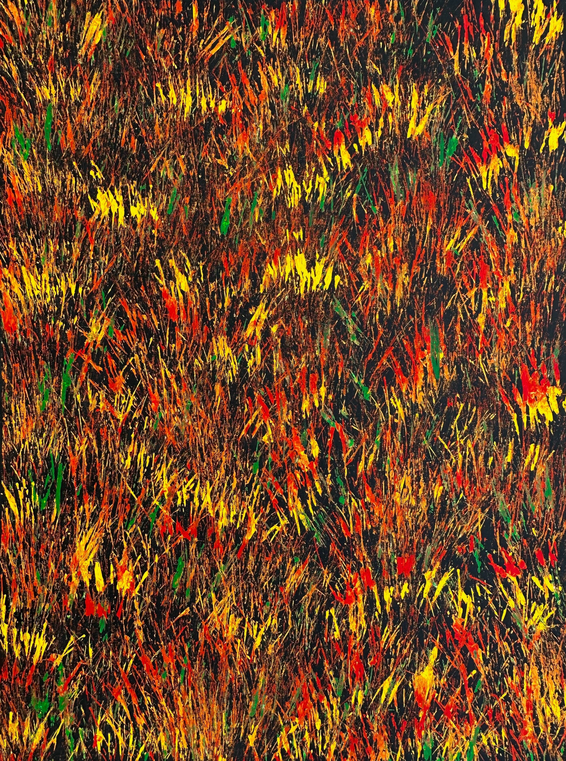Tjanpi Kampanyi + Burning Grass + Ingigenous Art + Aboriginal Art + Australian Art + Abstract Art + Contemporary Art + Darwin Based Gallery + yellow + Green + Orange + red + Fire + Traditional Ways + Alice Springs + Kings Canyon + 