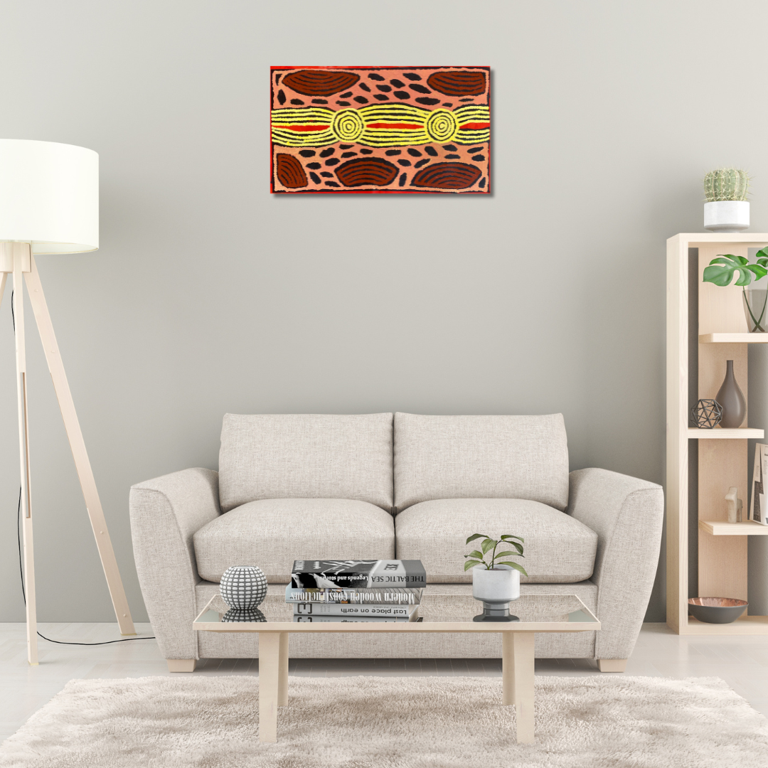 Ningura Naparrula Gibson, Wirrulnga, Western Desert Art, Australian art, Indigenous Art, Aboriginal art, art for sale, painting for sale, famous indigenous artist, Aboriginal art for sale, Indigenous art for sale, Women’s ceremony, dreaming, Altyerre Aboriginal Art, Art gallery, Darwin gallery, kintore, Pintupi, Australian stamp, paris, art collector, art lover, ethical art, original art, direct from the artist, muse du quai branly, décor, office décor, wall art, interior decorating, interior, home décor, 