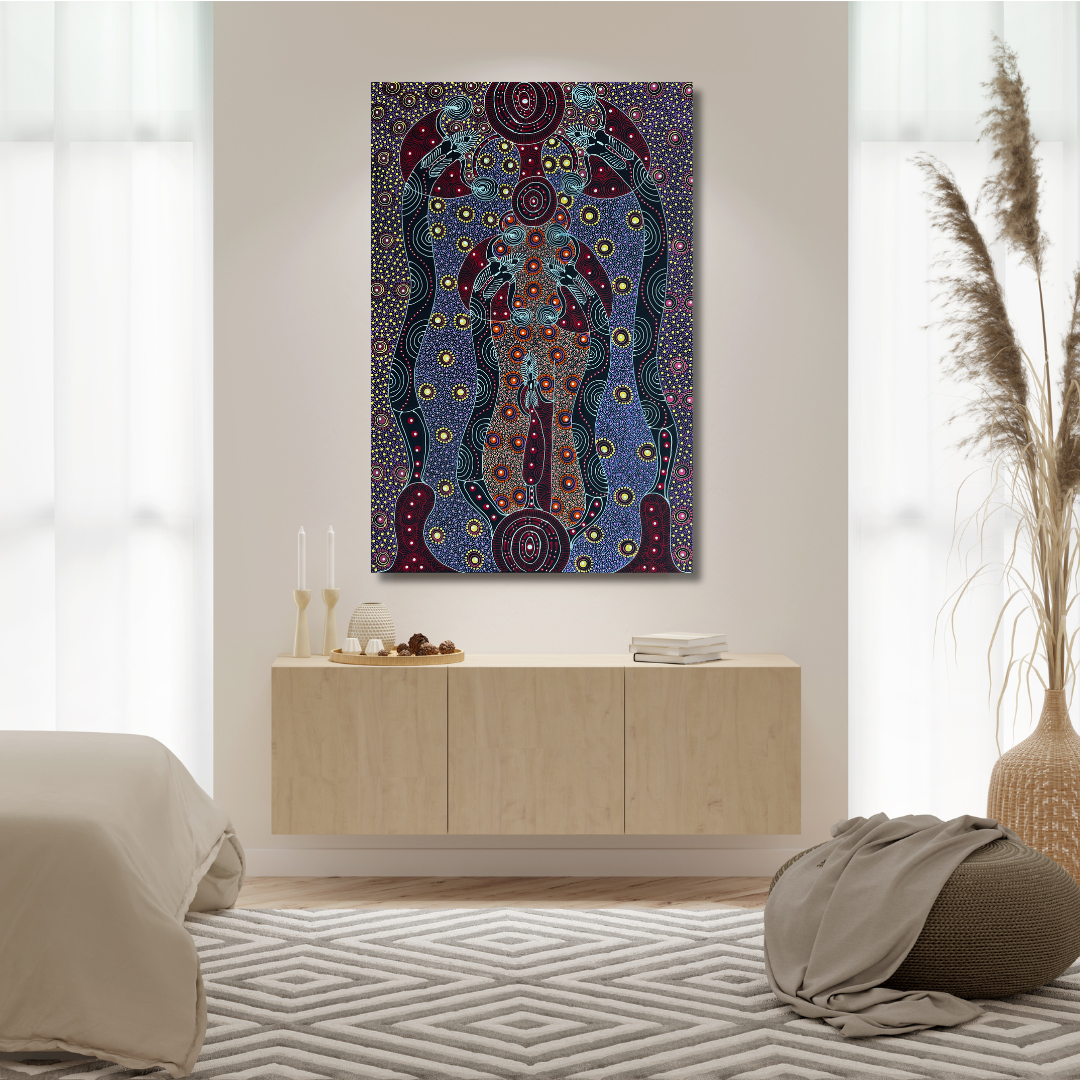 Colleen Wallace, Colleen nungarrayi, colleen nungari, traditional art, contemporary art, altyere aboriginal art, aboriginal art, indigenous art, Australian art, dot painting, dot art work, art, artwork, art for sale, Ltyentye Apurte, painting, painting for sale, wall art, art gallery, Darwin gallery, northern territory, santa Teresa, décor, interior décor, interior design, dot painting, office décor, dot art, art collector, famous artist, dreamings, colour, colourful, intricate, Dream time sisters,