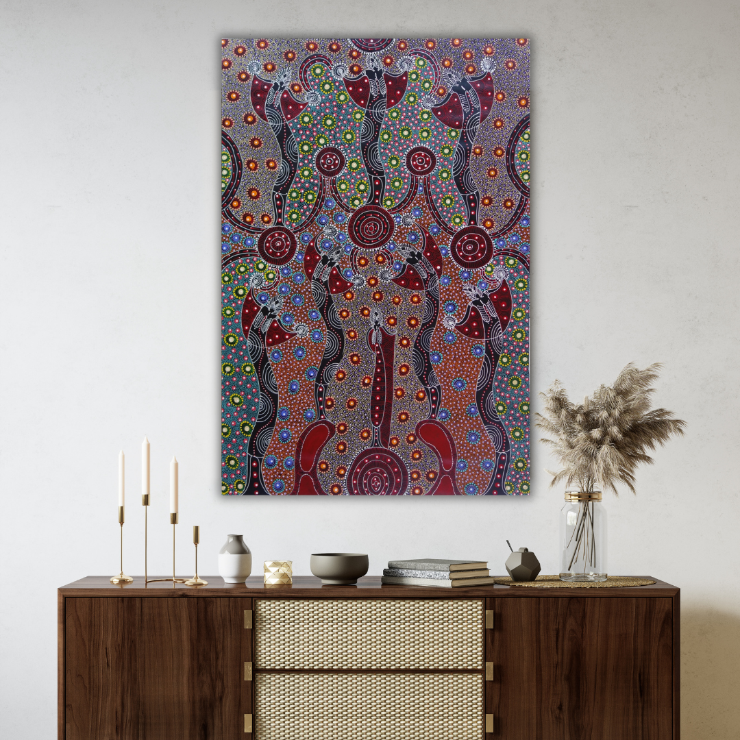 
Colleen Wallace, Colleen nungarrayi, colleen nungari, traditional art, contemporary art, altyere aboriginal art, aboriginal art, indigenous art, Australian art, dot painting, dot art work, art, artwork, art for sale, Ltyentye Apurte, painting, painting for sale, wall art, art gallery, Darwin gallery, northern territory, santa Teresa, décor, interior décor, interior design, dot painting, office décor, dot art, art collector, famous artist, dreamings, colour, colourful, intricate, Dream time sisters,
