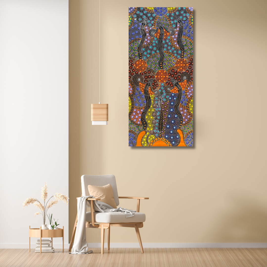 
Colleen Wallace, Colleen nungarrayi, colleen nungari, traditional art, contemporary art, altyere aboriginal art, aboriginal art, indigenous art, Australian art, dot painting, dot art work, art, artwork, art for sale, Ltyentye Apurte, painting, painting for sale, wall art, art gallery, Darwin gallery, northern territory, santa Teresa, décor, interior décor, interior design, dot painting, office décor, dot art, art collector, famous artist, dreamings, colour, colourful, intricate, Dream time sisters,
