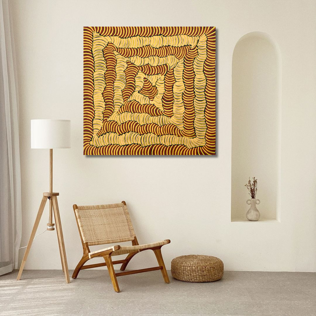 
Violet Peyarre, Violet Pitjara, arnkerrthe, mountain devil, thorny devil, lizard, indigenous art for sale, aboriginal art for sale, Australian art, altyerre, altyerre aboriginal art, painting for sale, Darwin based gallery, family business, décor, interior design, petyarre sisters, wall art, art gallery, Darwin gallery, original art, authentic art, gallery, famous artist family, utopia, northern territory, office décor, interior design
