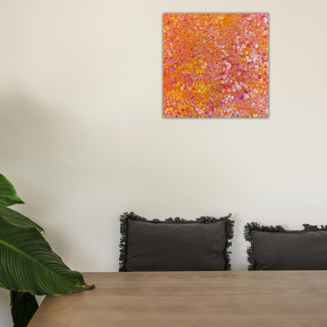 Polly Nelson Nangla, Polly Ngale, Polly Ngal, Utopia artist, Indigenous art, Aboriginal Art, Australian Art, Bush Plum dreaming, dot painting, dot art, art for sale, painting for sale, indigenous art for sale, aboriginal art for sale, altyerre aboriginal art, art décor, interior décor, interior design, colourful, home décor, office décor, art collector, Darwin gallery, art gallery, northern territory, family business, bush tucker, bush food, interior designer, wall art, bush plum dreaming