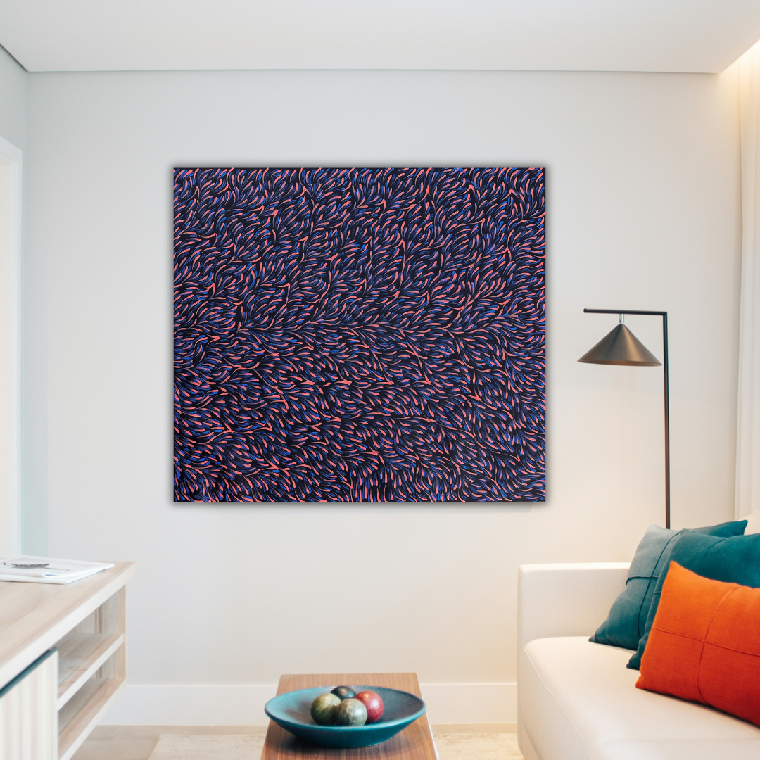 Gloria Tamerre Petyarre, Bush Medicine Leaves, Utopia, Art for Sale, Painting for Sale, Indigenous Art, Aboriginal Art, Australian Art, Darwin Art Gallery, Altyerre Aboriginal Art, Darwin Based Gallery, famous indigenous artist, aboriginal dreaming, interior décor, home décor, interior decorating