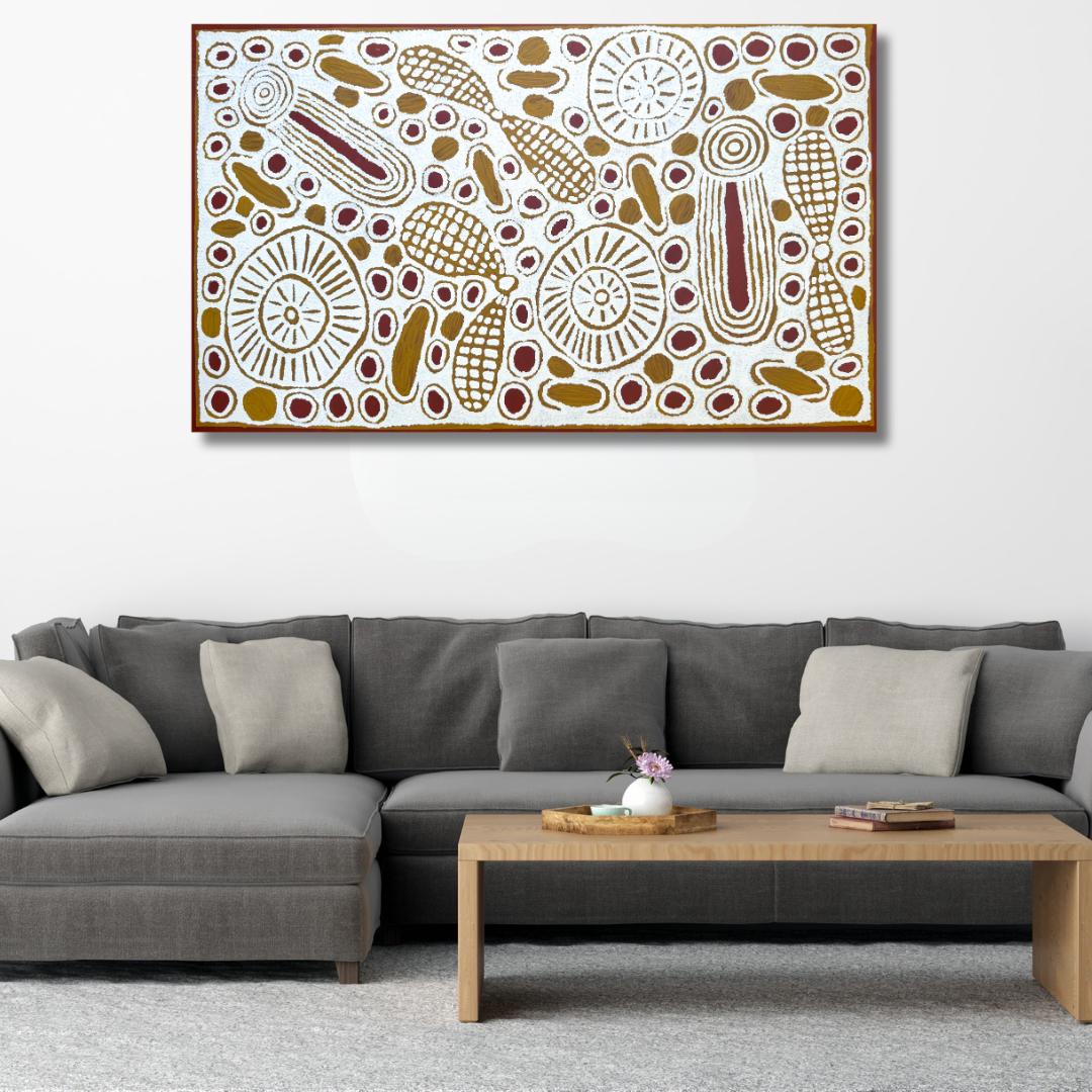 susan gibson napaltjarri, susan gibson, susan napaltjarri gibson, womens ceremony, tingari, symbolism, iconography, kintore, pintupi, western desert art, northern territory, aboriginal art, indigenous art, australian art, traditional art, authentic art, ethical art, original art, art, painting, altyerre aboriginal art, darwin gallery, art gallery, art for sale, painting for sale, family business, wall art, decor, interior design, interior decor