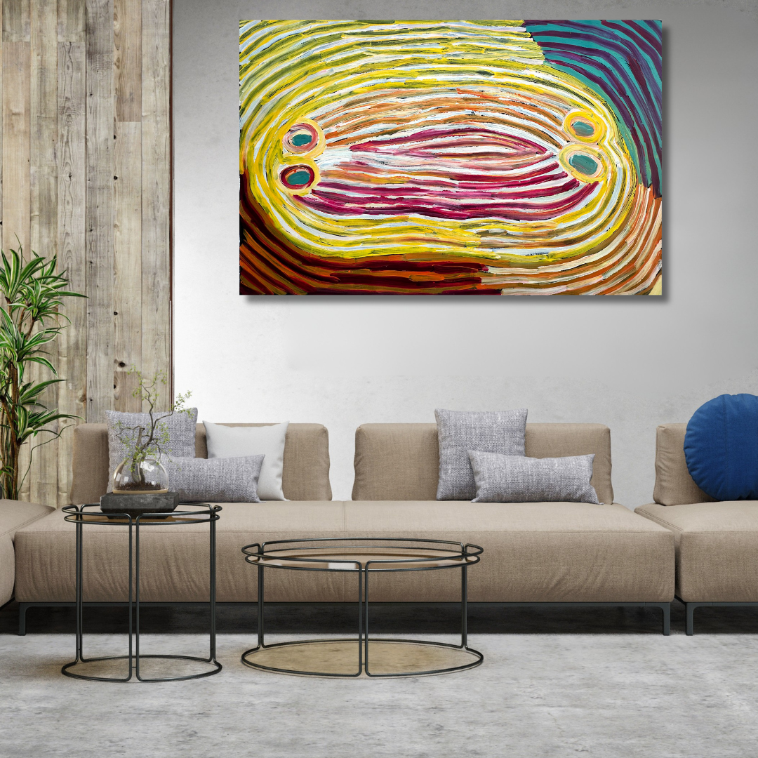 
Makinti Napanangka, Western Desert, Pintupi, Indigenous art, Aboriginal art, Australian Art, Indigenous art for sale, art collector, dreaming, famous artist, art décor, interior décor, interior design, painting for sale, Darwin gallery, art gallery, altyerre aboriginal art, order or Australia, western desert art
