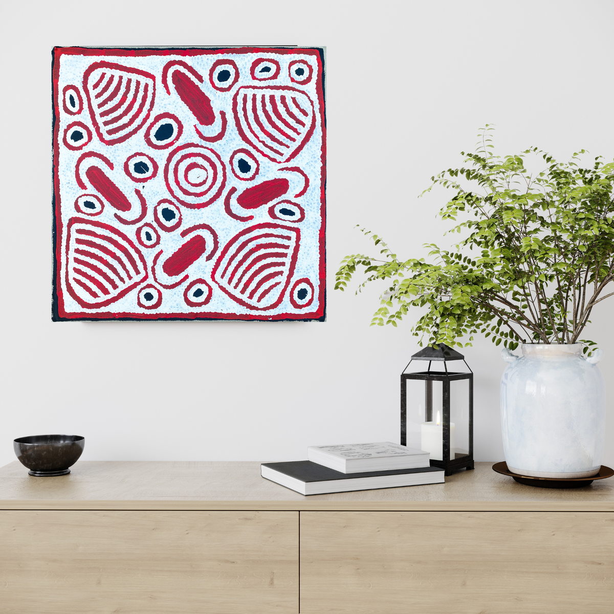 Barbara Napangarti Reid, Gibson Desert, Western Australia, Indigneous art, Aboriginal art, Australian Art, Indigenous art for sale, Aboriginal art for sale, womens ceremony, bush apple, bush tucker, Darwin gallery, altyerre aboriginal art, interior design, Interior décor, family business, outback Australian art, Ngaanyatjarra, Iconography, Symbolism, dreaming 