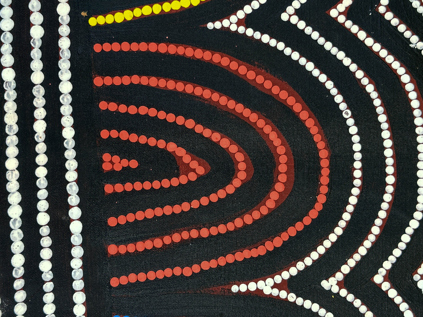 Vicky Jackson + Papunya + Dot art work + Dot painting + Painting for sale + art for sale + blue + yellow + orange + indigenous art + aboriginal art + australian art + darwin based gallery + family business + altyerre + altyerre aboriginal art