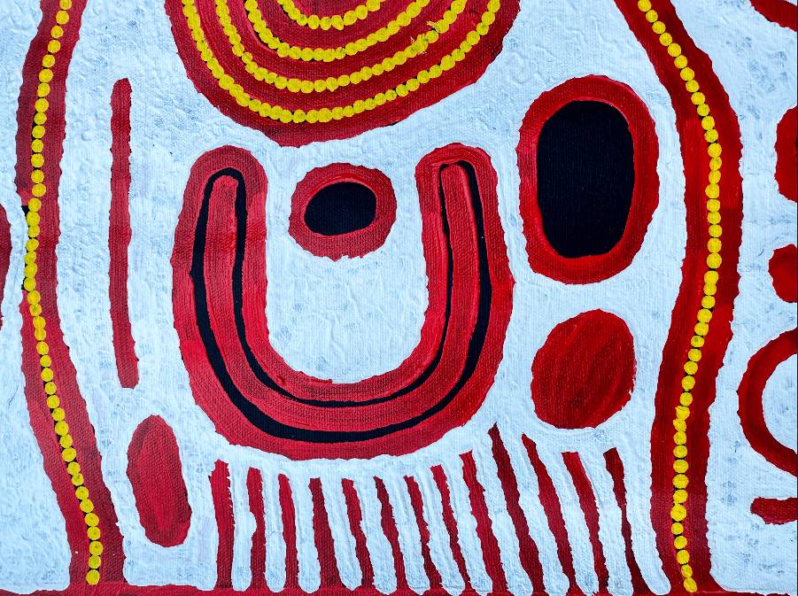 Jennifer Nginana Mitchell Western Desert Aboriginal Art Indigenous Art Australian Art Iconography Symbolism Dreamtime Woman Creation Story Travel Journey female artist Painting Art Altyerre Aboriginal Art Gallery