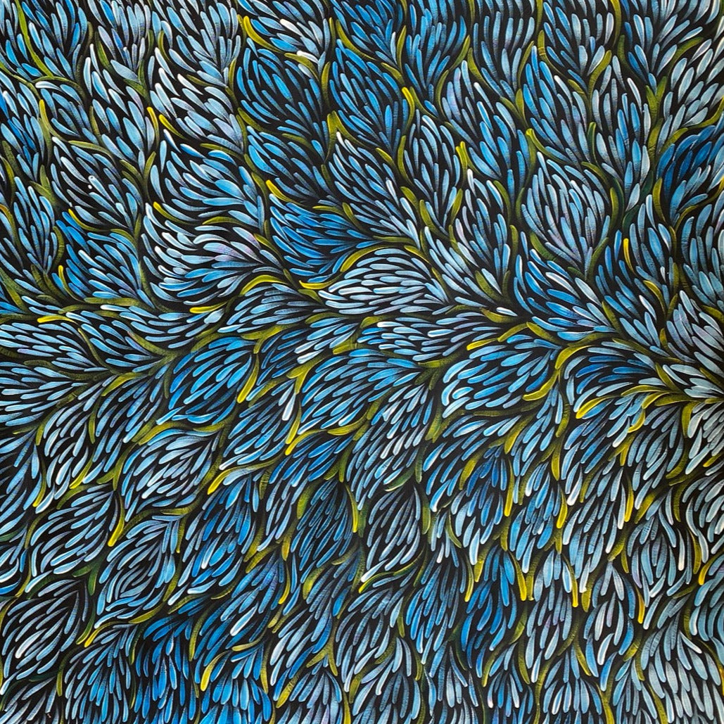 Carolyn Price Bush Seeds Indigenous Art Aboriginal Art Australian Art Utopia Bush Tucker Blue Contemporary Art