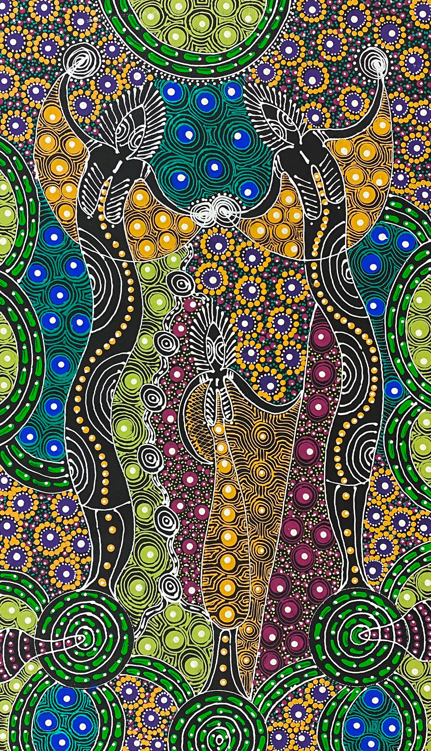 Colleen Wallace Nungarrayi Nungari Dreamtime Sisters Santa Teresa Ltyentye Apurte Aboriginal Art Indigneous Art Australian Art Dot Art Colour Contemporary Art Traditional Art Indigenous Culture