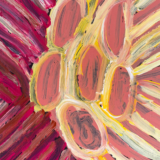 Makinti Napanangka, Western Desert, Pintupi, Indigenous art, Aboriginal art, Australian Art, Indigenous art for sale, art collector, dreaming, famous artist, art décor, interior décor, interior design, painting for sale, Darwin gallery, art gallery, altyerre aboriginal art, order or Australia, western desert art