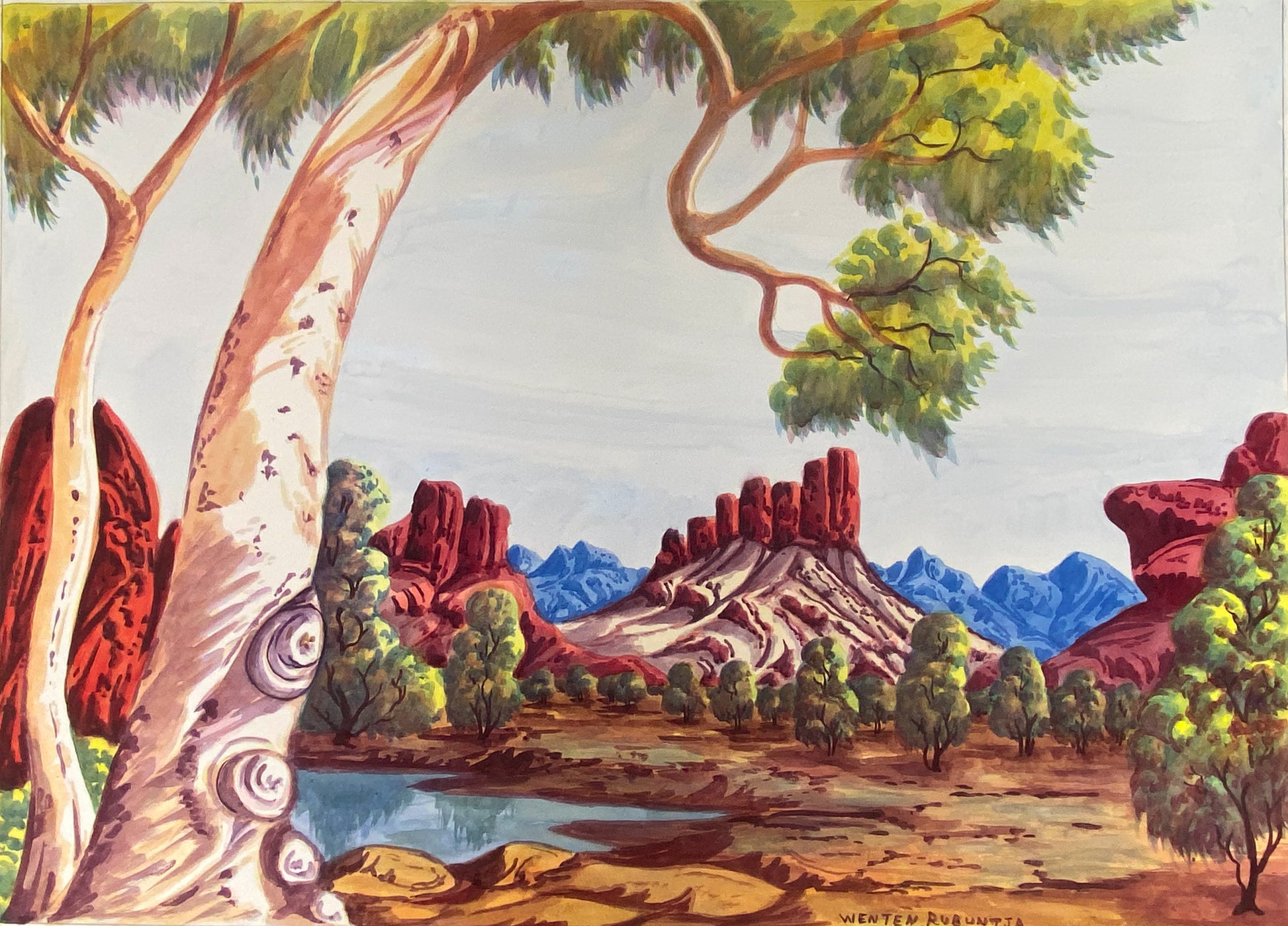Wenten Rubuntja Central Australian Landscape Indignous Art Australian Art Aboriginal Art Watercolour Water colour