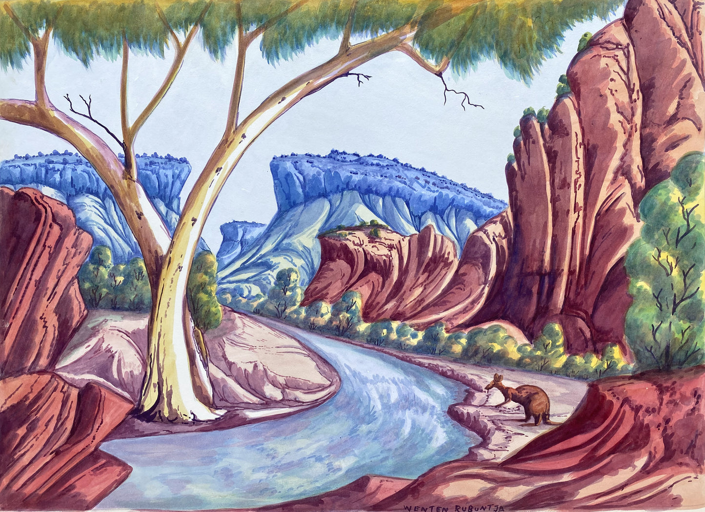 Wenten Rubuntja Water Colour Painting Art Central Australian Landscape Indigenous Art Aboriginal Art Australian Art